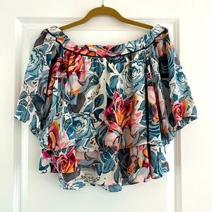 Elizabeth and James off the shoulder, slight crop floral blouse